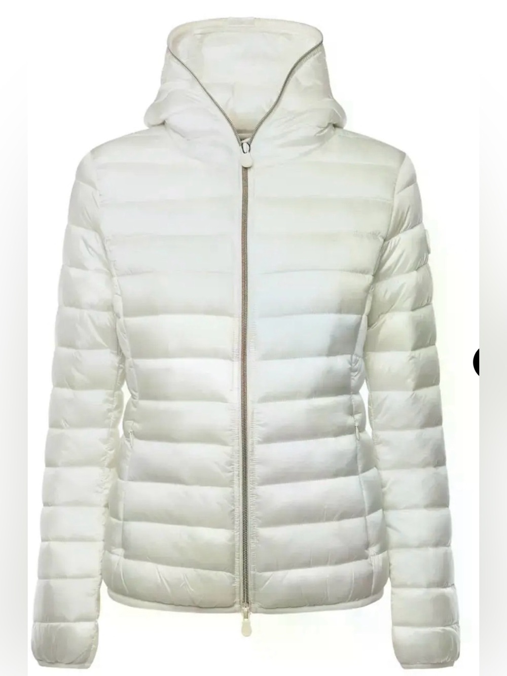 Save The Duck Daisy Hooded Puffer Jacket White Womens Size 2 M 100% Animal Free